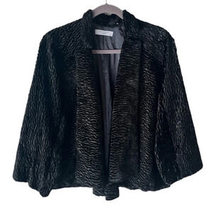 Tahari Jacket Women's 1X Black Soft Crushed Velvet Draped Open Front Mob Wife